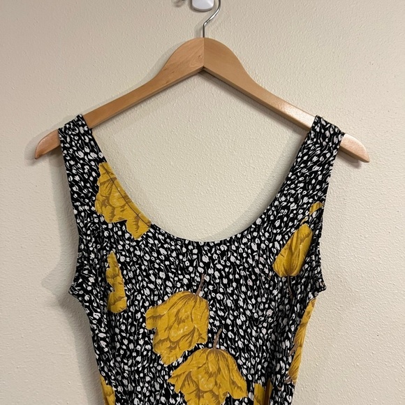 Modcloth Black Yellow Floral Sleeveless Tie Front Mini Dress M - Picture 8 of 8